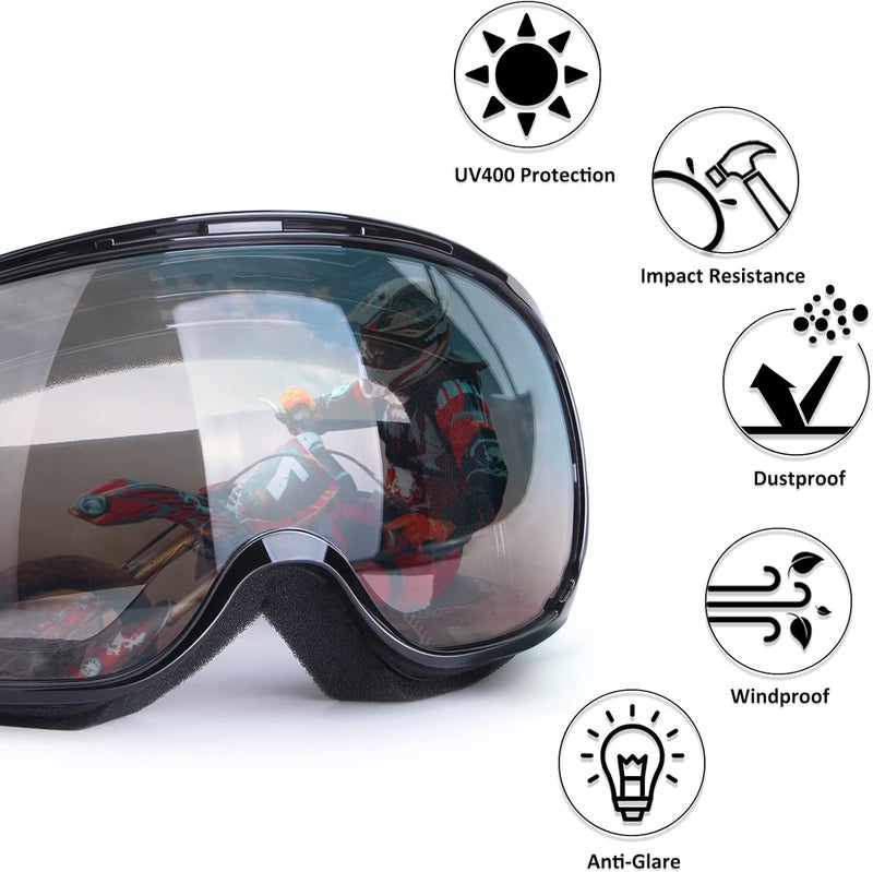 4-FQ Adjustable Motorcycle Goggles, Lightweight, Black Frame+Clear Lens, Unisex - Image 2